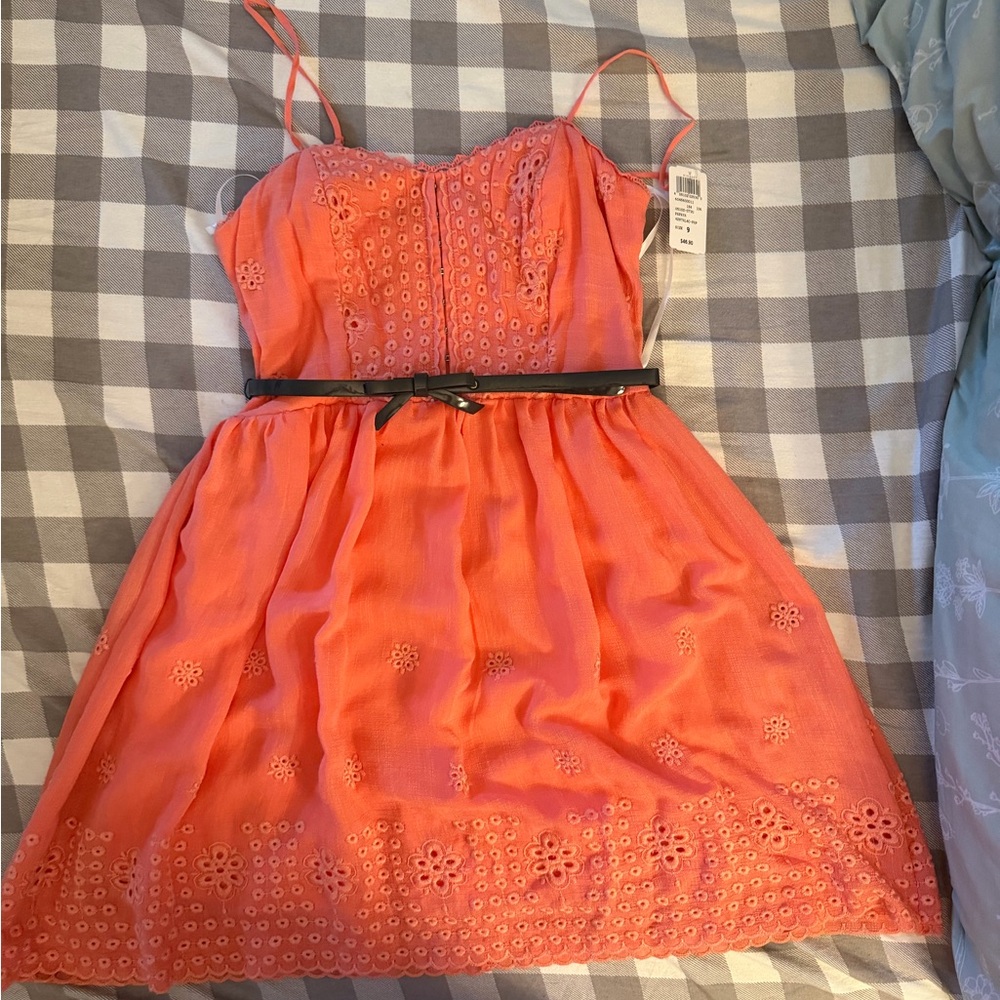Papaya Coral Dress with Black Accents